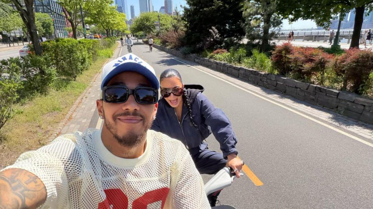 Photo of Kim Kardashian and Lewis Hamilton enjoyed a sunny bike ride in her latest photo dump.