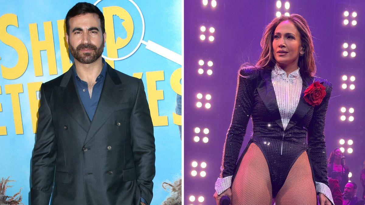 Split photo of Brett Goldstein and Jennifer Lopez.
