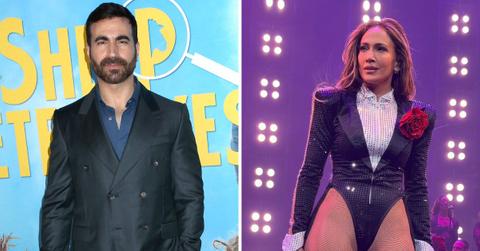 Split photo of Brett Goldstein and Jennifer Lopez.
