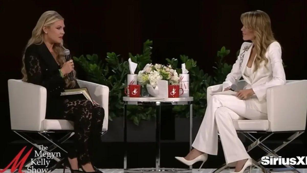 image of Erika Kirk was criticized for wearing a lacy pantsuit on 'The Megyn Kelly Show' in December 2025.