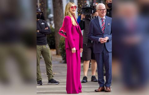 heidi klum pink pant suit los angeles