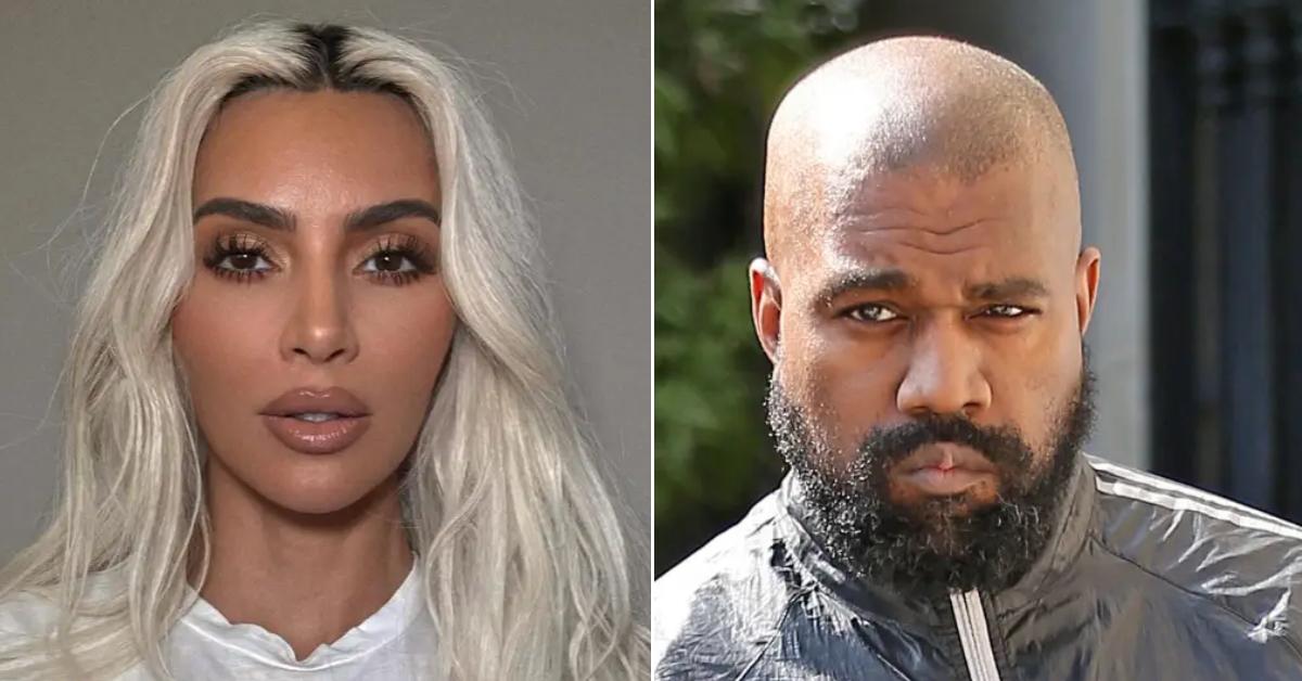 Photo of Kim Kardashian; picture of Kanye West.