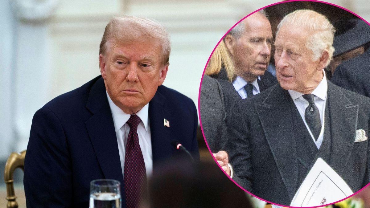 image of Donald Trump, inset of King Charles 