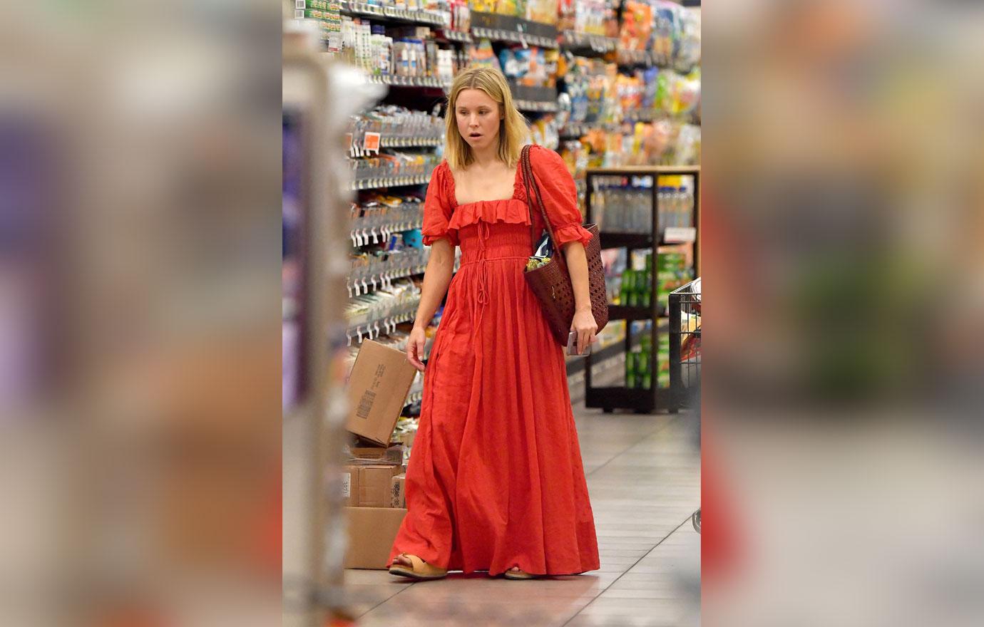 Kristen bell goes grocery store red victorian dress 6