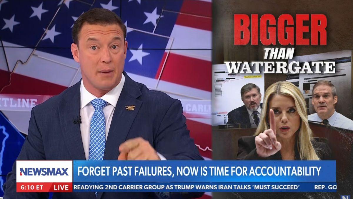 Image of Newsmax host Carl Higbie believes someone should 'go to jail' for the DOJ's handling of the Epstein files.