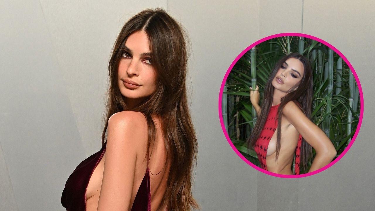 Image of Emily Ratajkowski went braless in the daring dress.