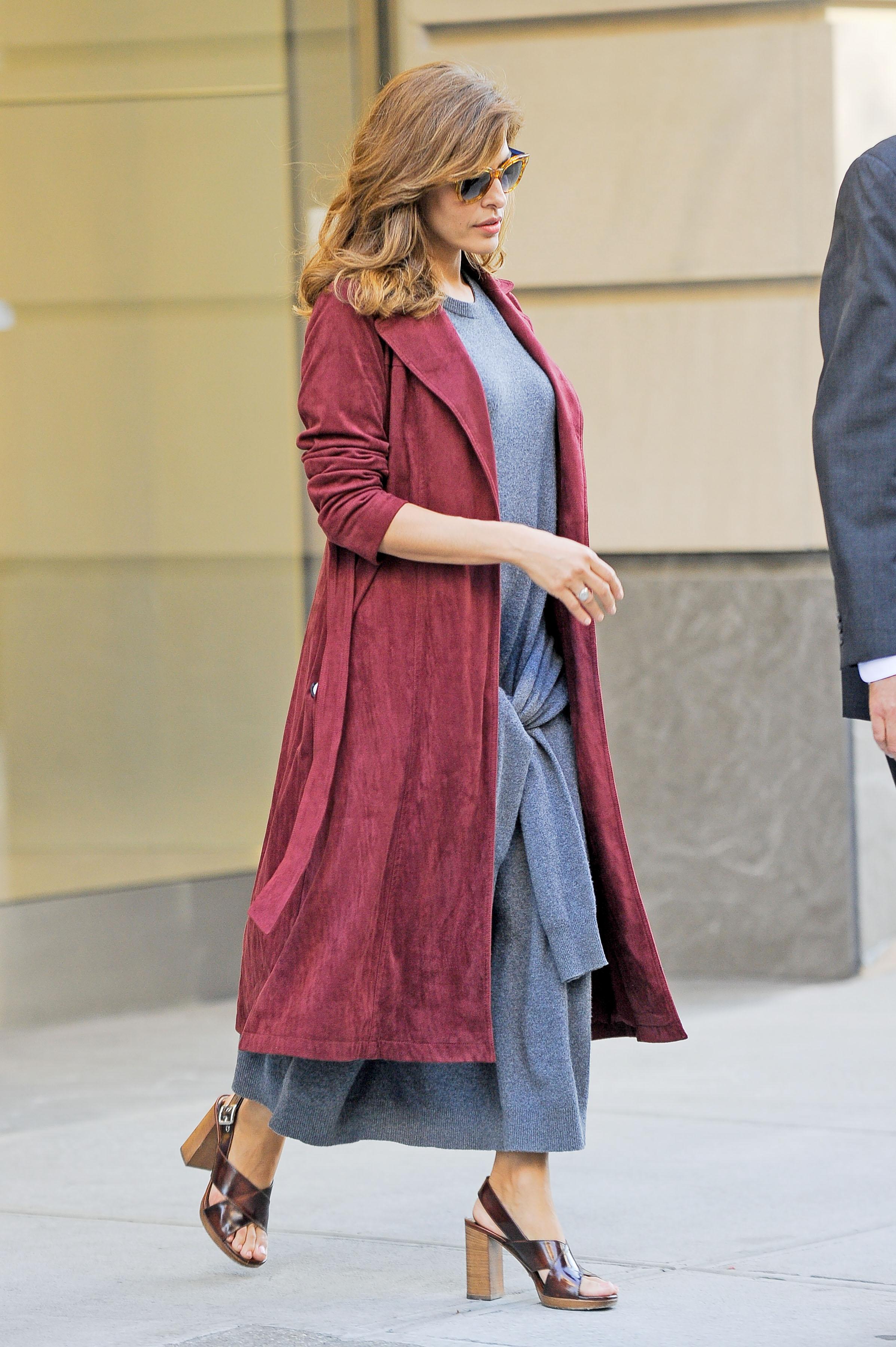 Eva Mendes seen leaving an office building in a four outfit in New York City