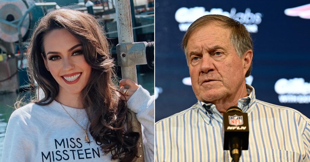 Photo of Jordon Hudson; picture of Bill Belichick.
