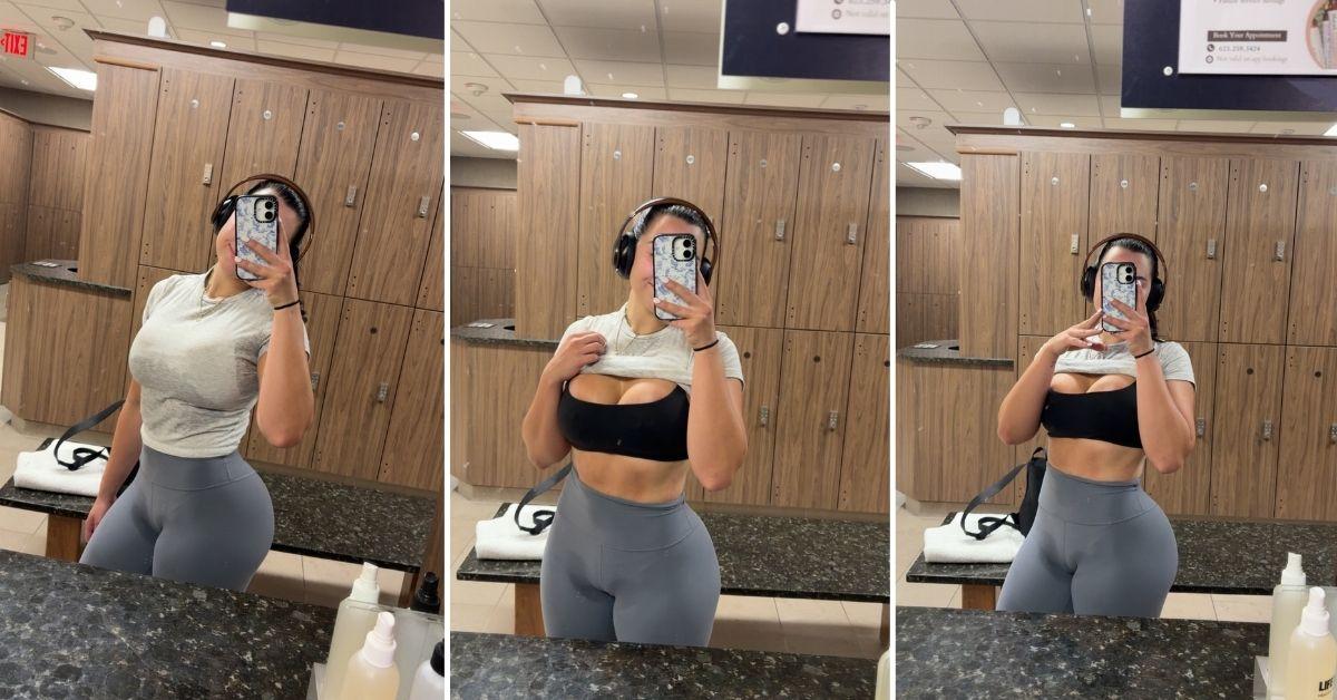Mia Monroe shows off in the locker room.