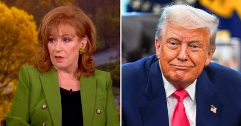 Photo of Joy Behar on 'The View' and a photo of Donald Trump