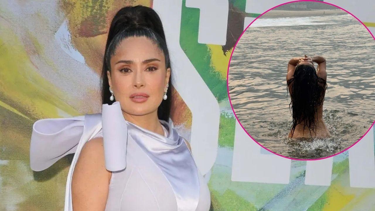 Split photo of Salma Hayek