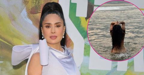 Split photo of Salma Hayek