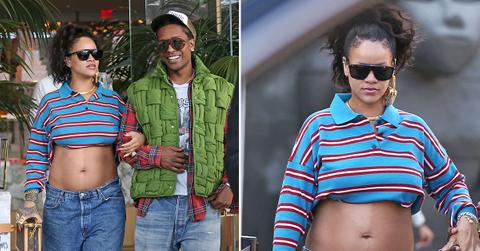 rihanna shows off baby bump as she walks arm in arm with aap rocky pp