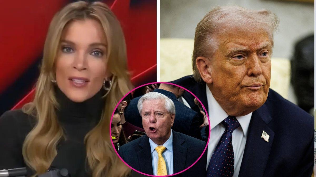 composite photo of megyn kelly, donald trump and lindsey graham