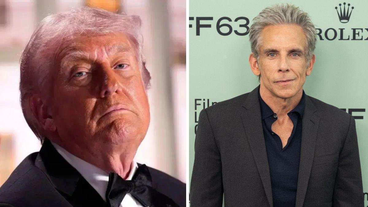 split photo of donald trump and ben stiller