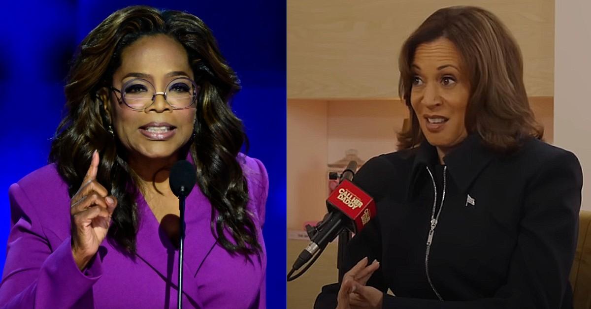 Split photo of Oprah Winfrey and Kamala Harris.