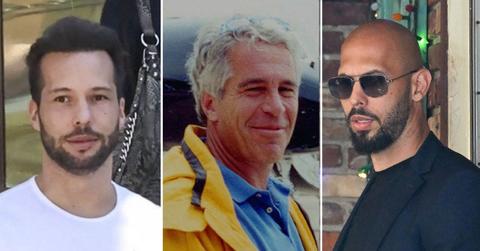 split image of Tristan Tate, Jeffrey Epstein, and Andrew Tate