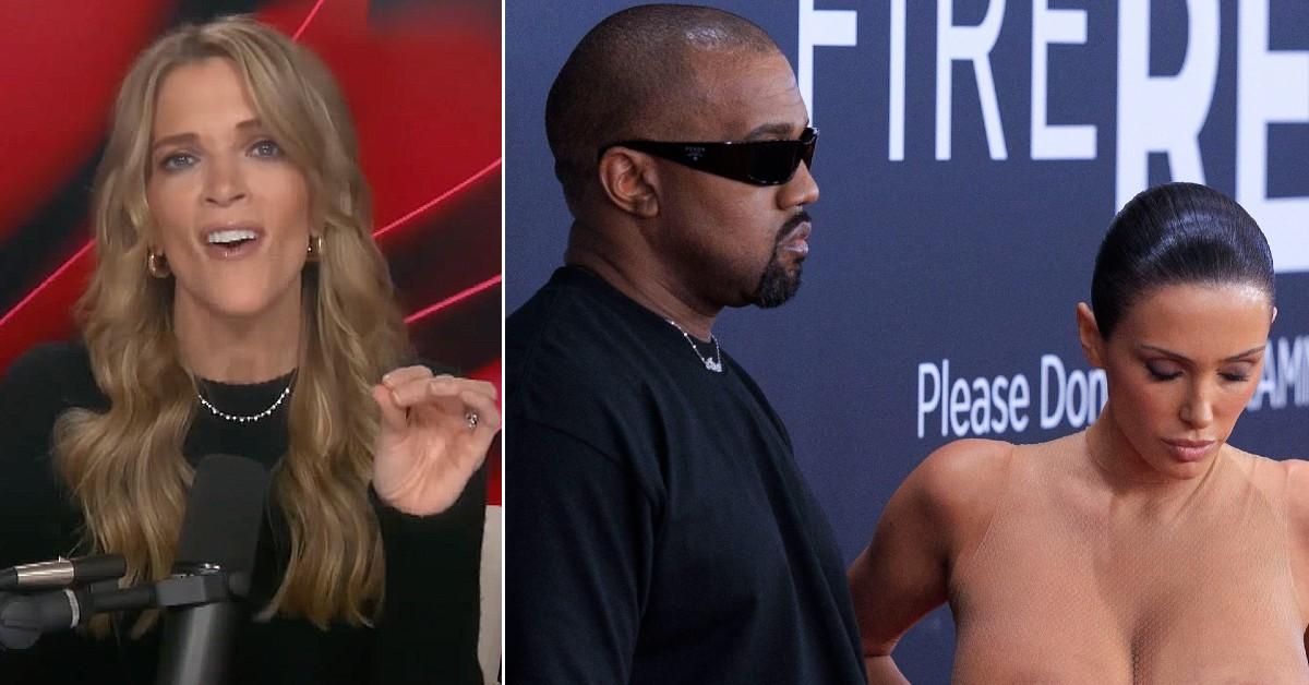 Split photos of Megyn Kelly and Kanye West and Bianca Censori.