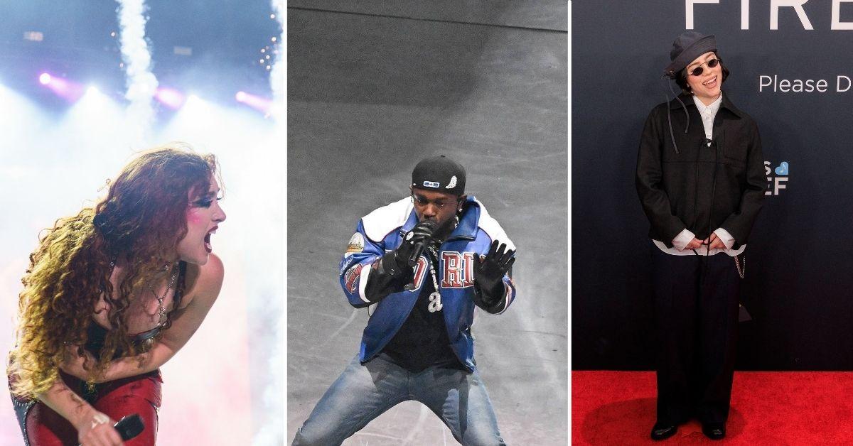 Composite photos of Chappell Roan, Kendrick Lamar and Billie Eilish