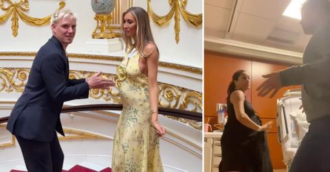 Photo of Jamie Lang with Sophie Habboo and a picture of Prince Harry with Meghan Markle