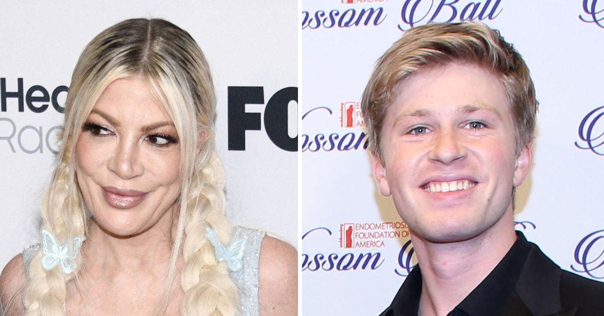 split image of Tori Spelling and Robert Irwin