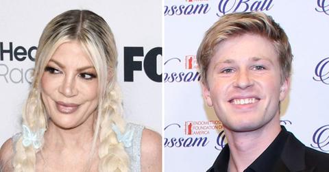 split image of Tori Spelling and Robert Irwin