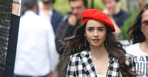Lily Collins on the filmset of Emily in Paris
