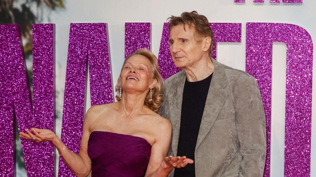 image of Liam Neeson and Pamela Anderson promoted 'Naked Gun' together. 