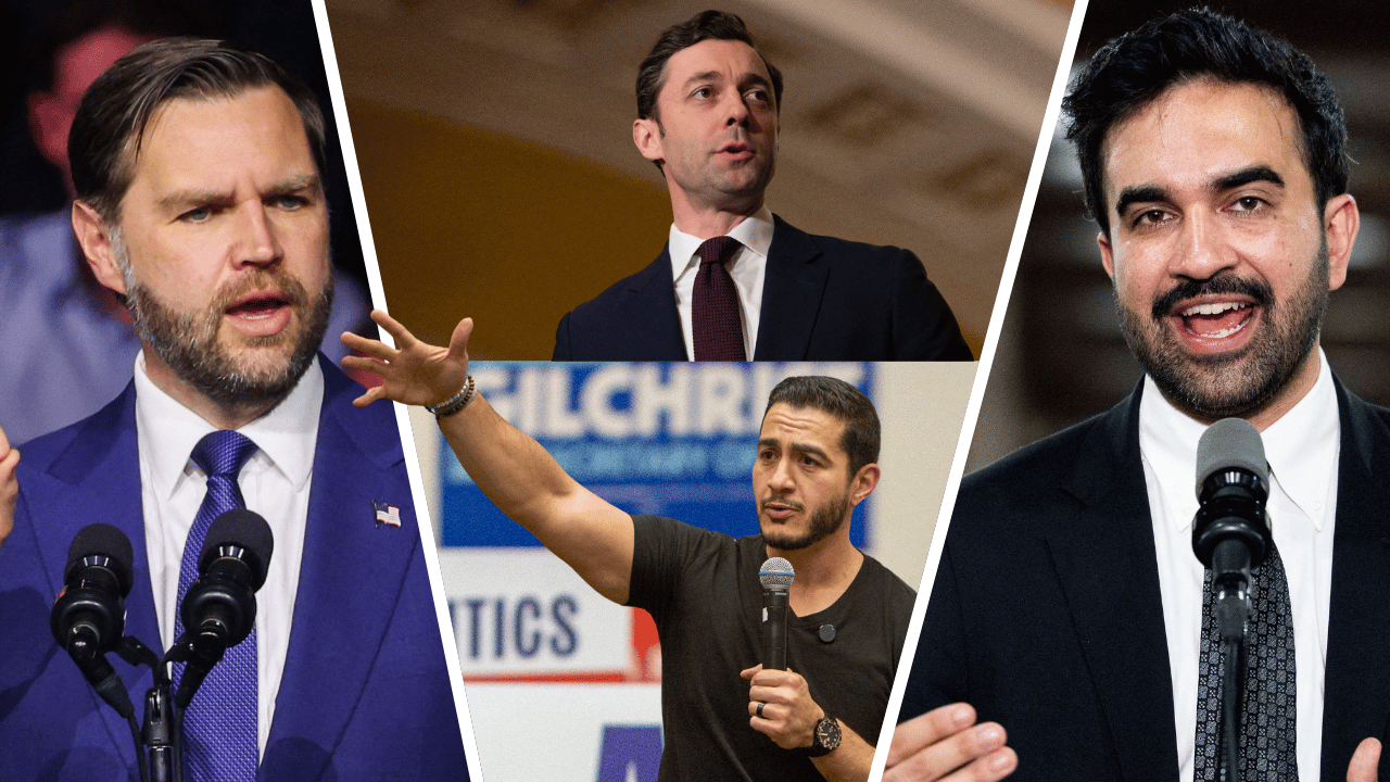 split of J.D. Vance, Jon Ossoff, Zohran Mamdani, & Abdul El-Sayed.