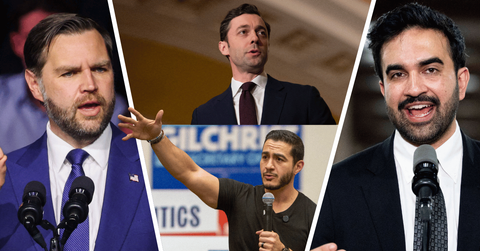split of J.D. Vance, Jon Ossoff, Zohran Mamdani, & Abdul El-Sayed.