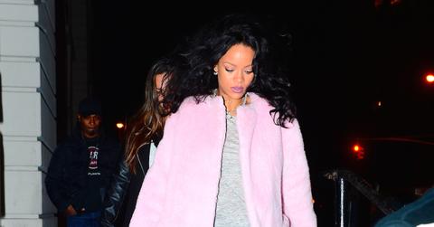 Rihanna heads to dinner at Nobu in NYC in a pink fur coat and Timberland Boots
