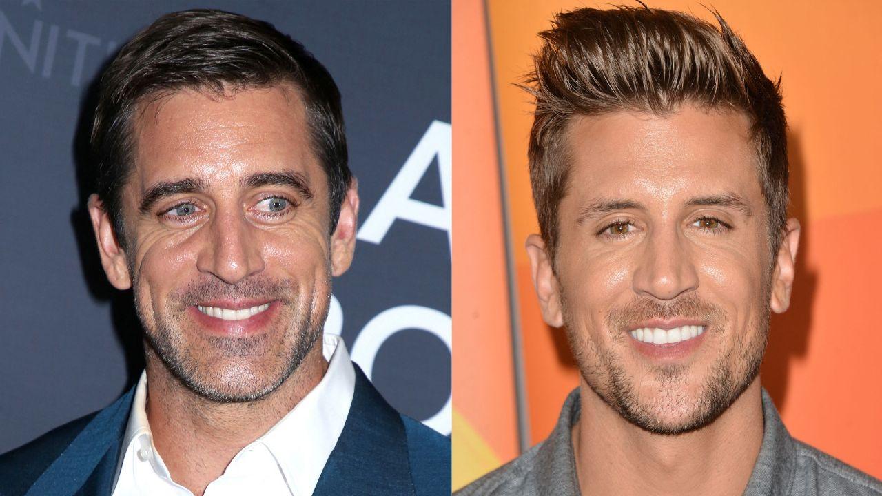 Split image of Aaron Rodgers and Jordan Rogers.