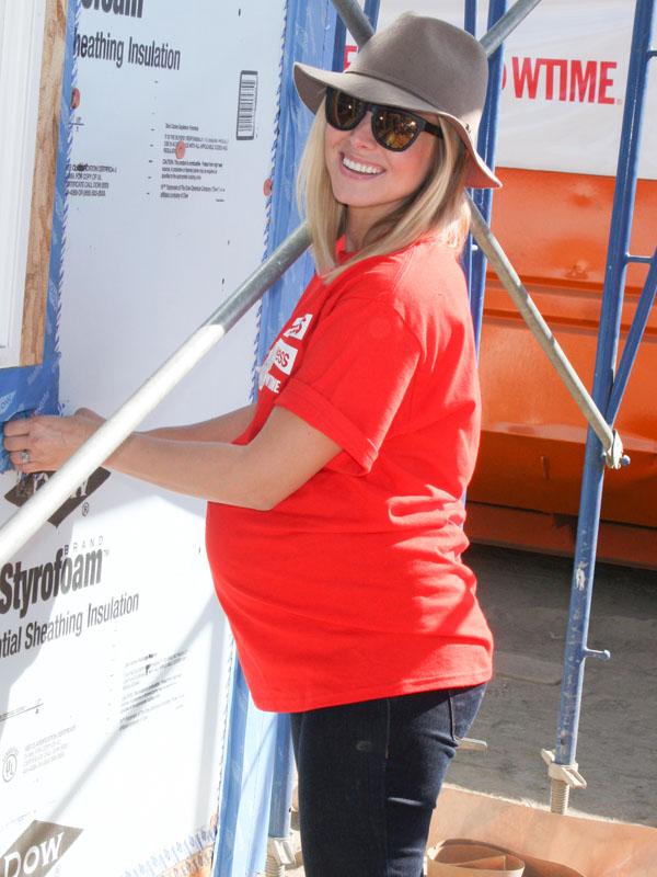 A very pregnant but charitable Kristen Bell joins stars from Showtime&#039;s &quot;Shameless&quot; and &quot;House Of Lies&quot; to help build homes with Habitat for Humanity LA