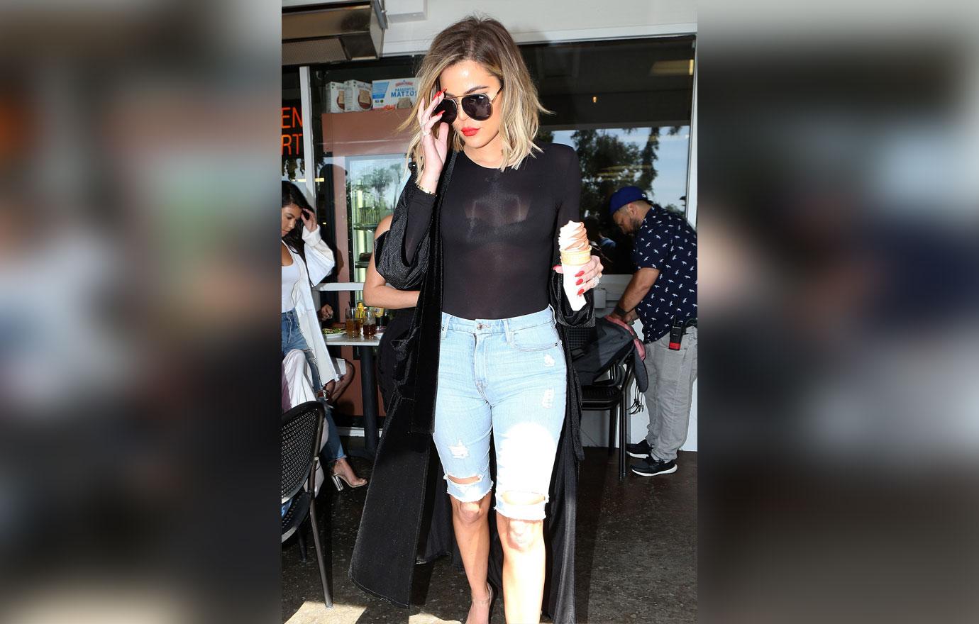 Kim, Kourtney and Khloe Kardashian stop by for frozen yogurt while filming KUWTK