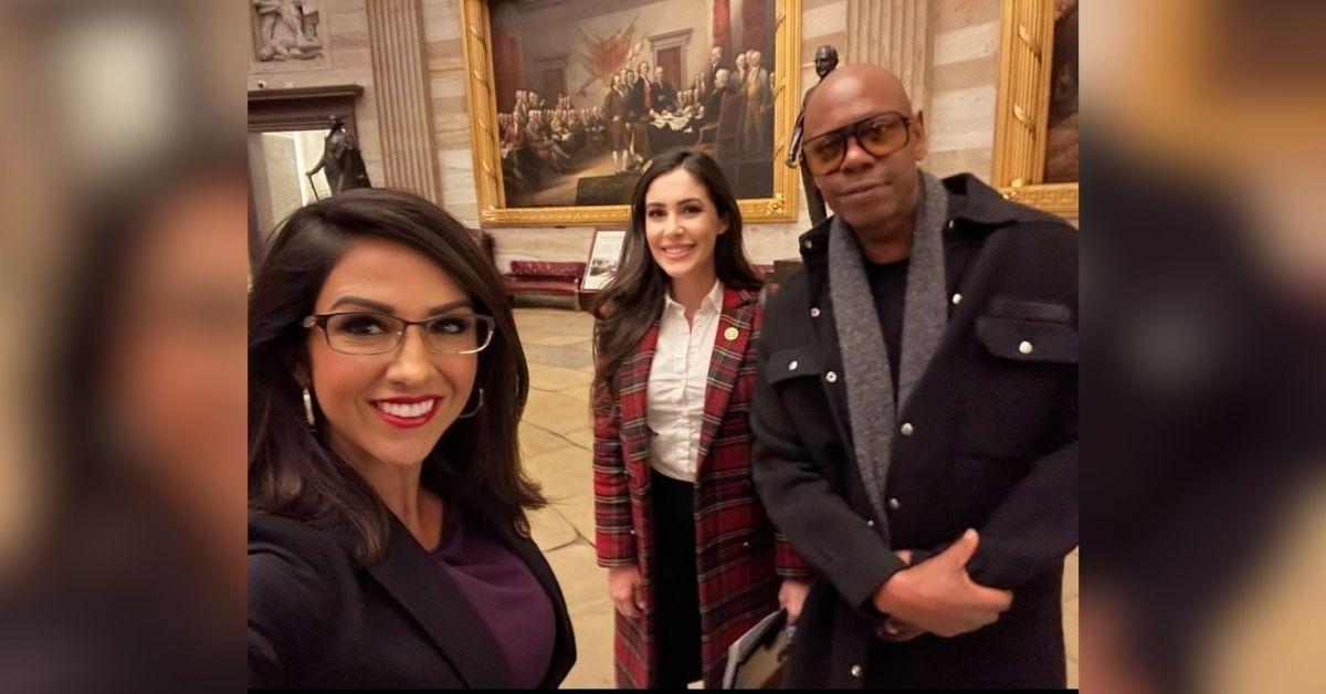 image of Dave Chappelle spoke out about confronting Lauren Boebert over a controversial selfie caption she posted in 2023.