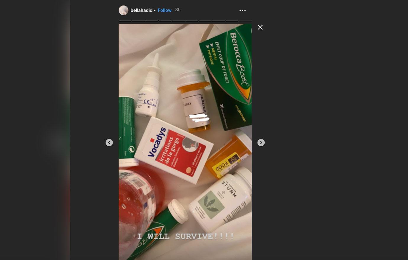 bella hadid posts medicine