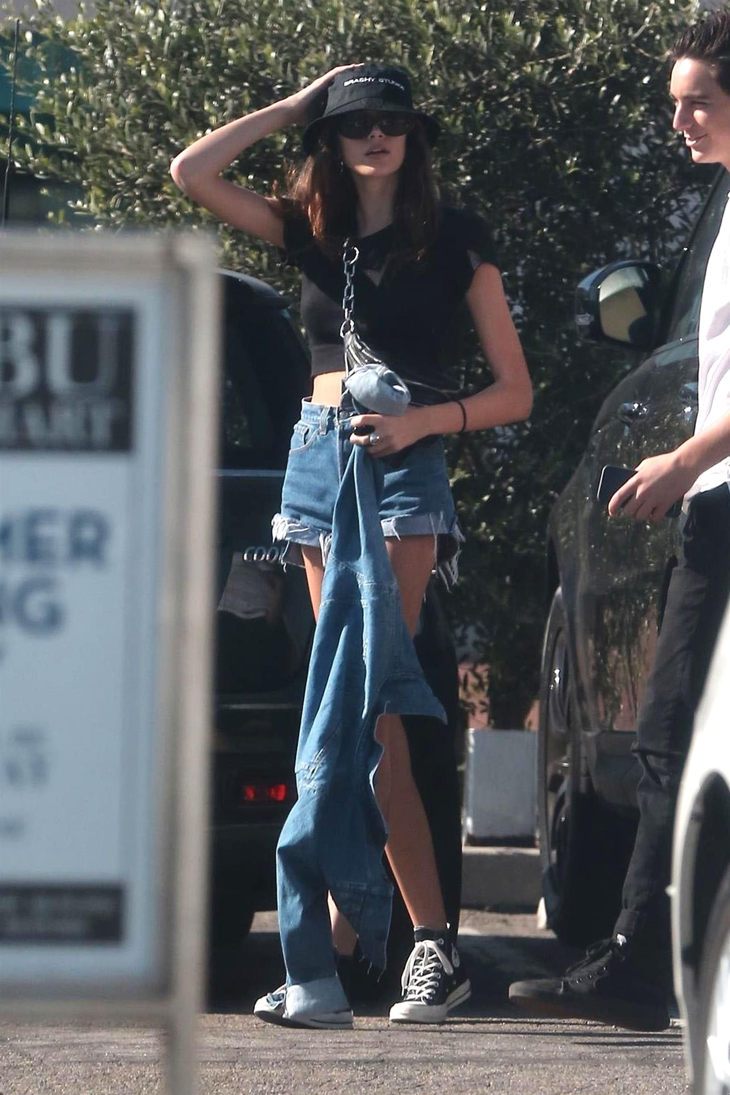 *EXCLUSIVE* Kaia Gerber rocks the double denim while out with a friend