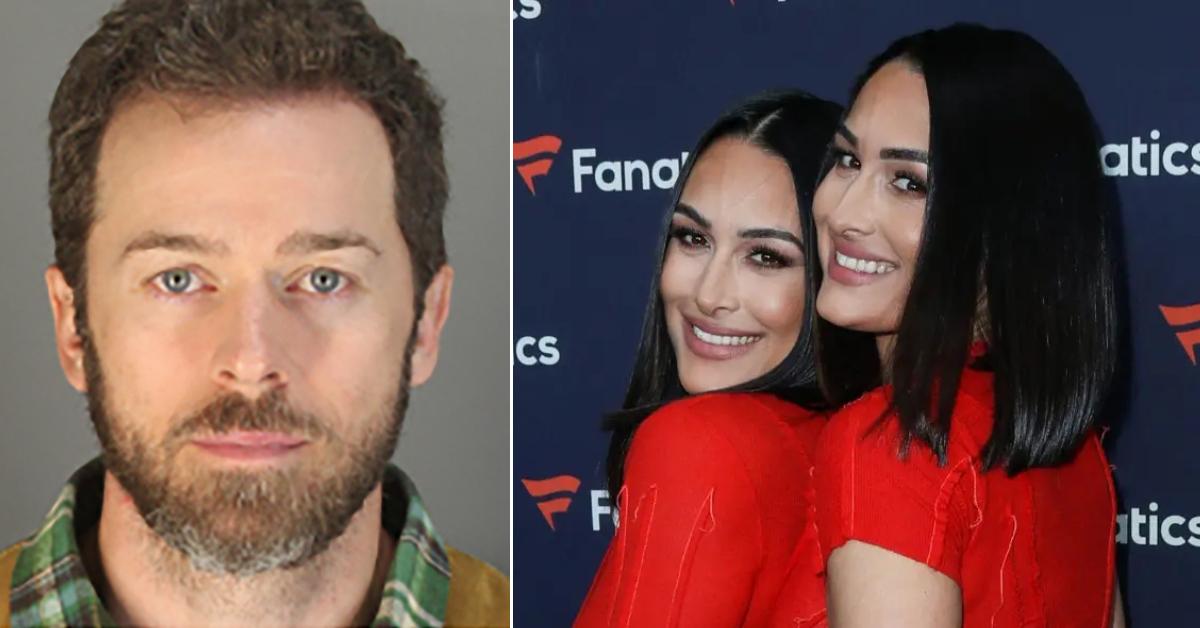 Mugshot of Artem Chigvintsev and photo of Nikki and Brie Garcia.