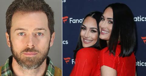 Mugshot of Artem Chigvintsev and photo of Nikki and Brie Garcia.