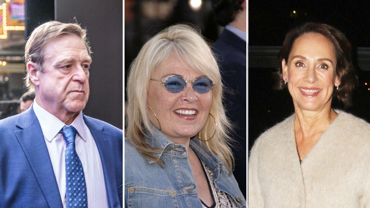 Split photo of John Goodman, Roseanne Barr, and Laurie Metcalf