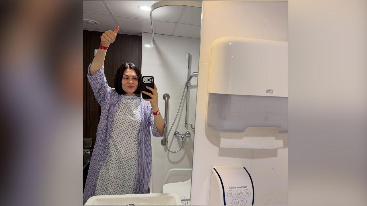 Image of The 'Price Tag' singer posted a thumbs-up photo from the hospital.