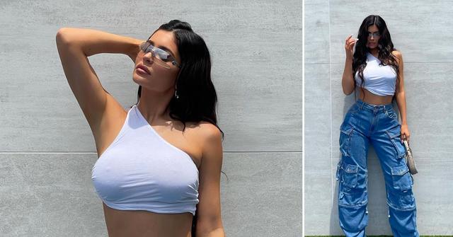 kylie jenner poses in crop top amidst pregnancy rumors
