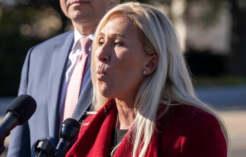 marjorie taylor greene mocked trying hug donald trump cringe