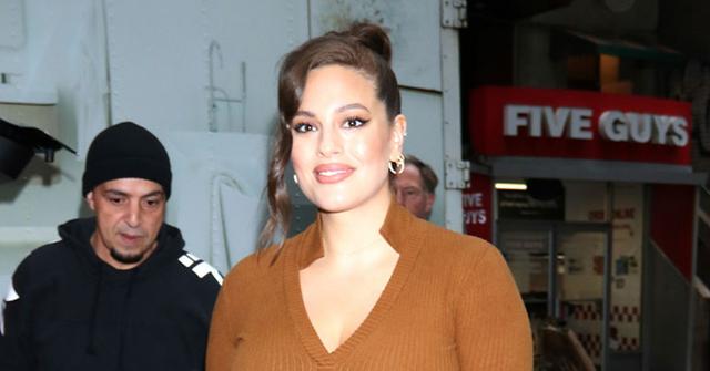 Ashley Graham Brown Dress Baby Bump
