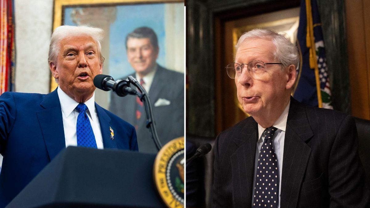 Split photo of Donald Trump and Mitch McConnell