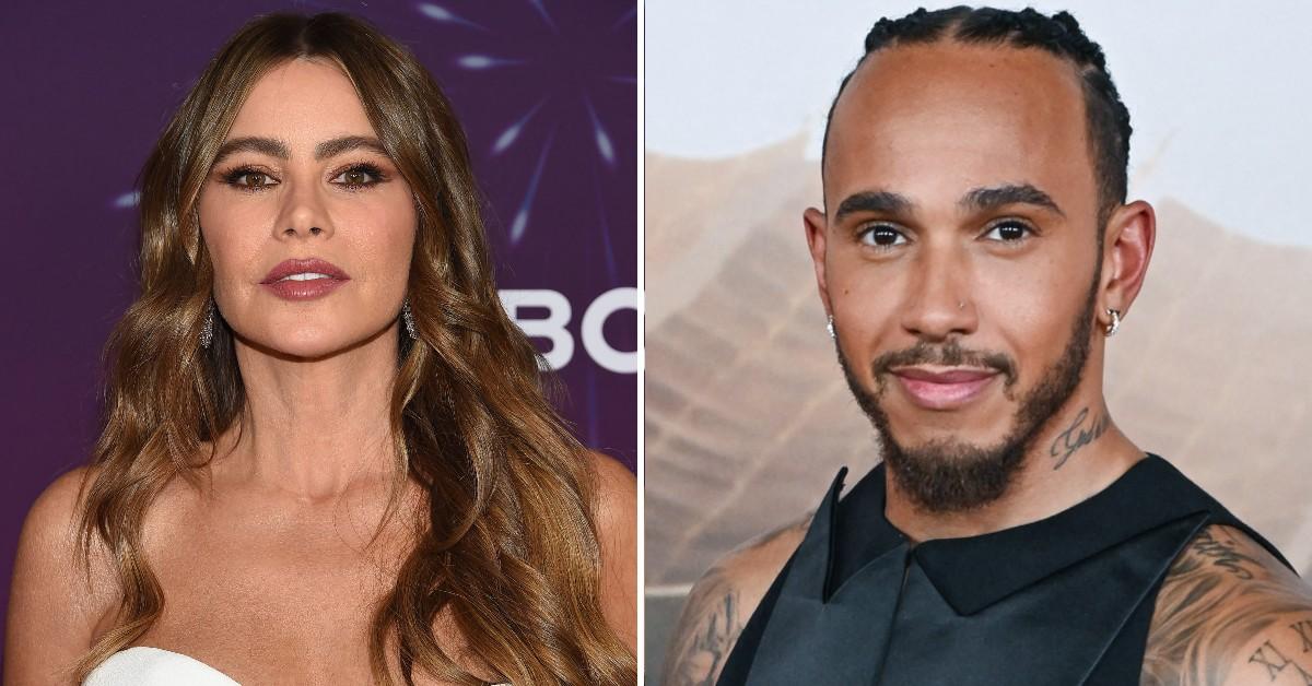 Split photo of Sofía Vergara and Lewis Hamilton