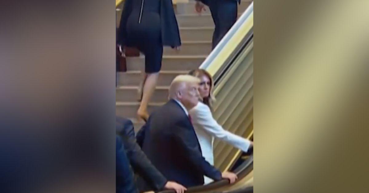 image of Melania Trump almost fell when an escalator suddenly stopped at the UN building.