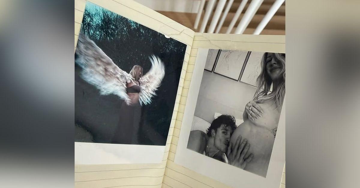 image of Ellie Goulding shared a touching throwback photo showing her partner kissing her baby bump.