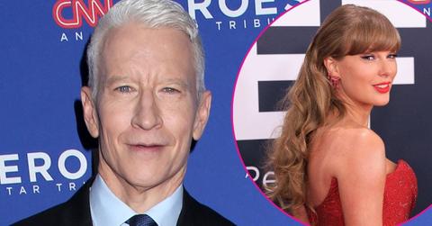 Split photo of Anderson Cooper & Taylor Swift