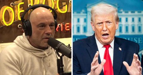 split photo of joe rogan and donald trump